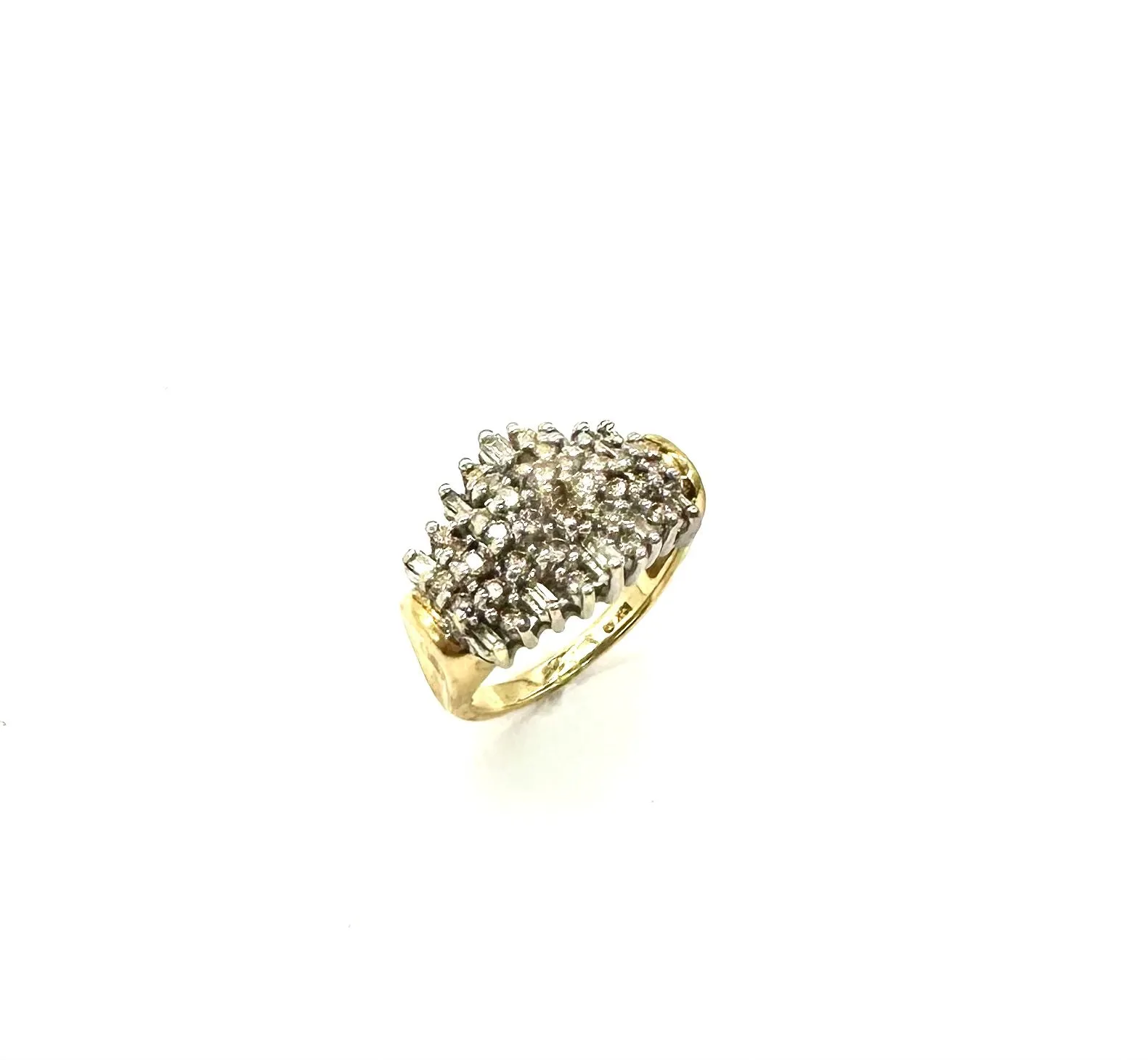 1 CTW Baguette and Round Diamond Bypass Ring in 10K Yellow and White Gold