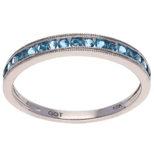 10K White Gold Round Blue Topaz Stackable Band Ring