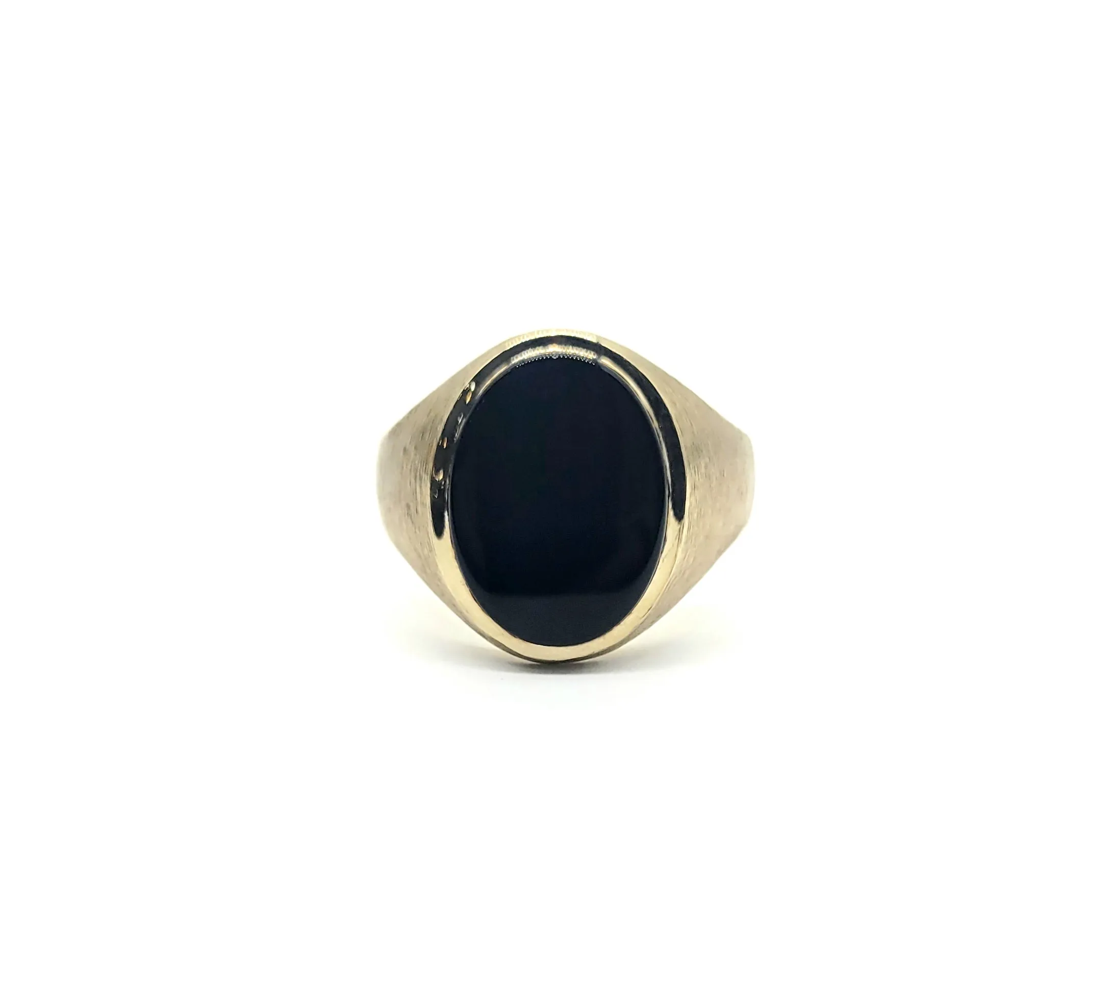 10k Yellow Gold Black Onyx Oval Bezel Florintine Finish Ring