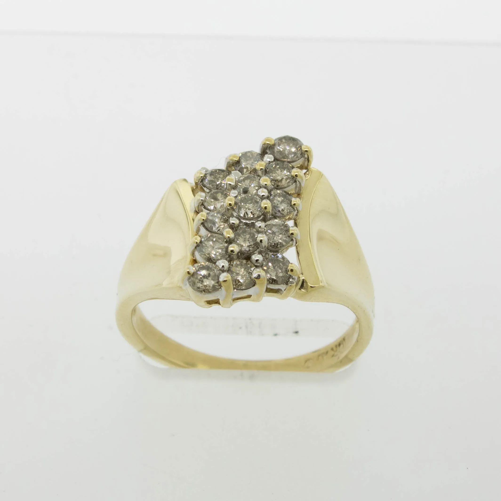 10K Yellow Gold Diamond 3 Row Cluster Ring .80CTTW Size 7-3/8 Preowned Jewelry