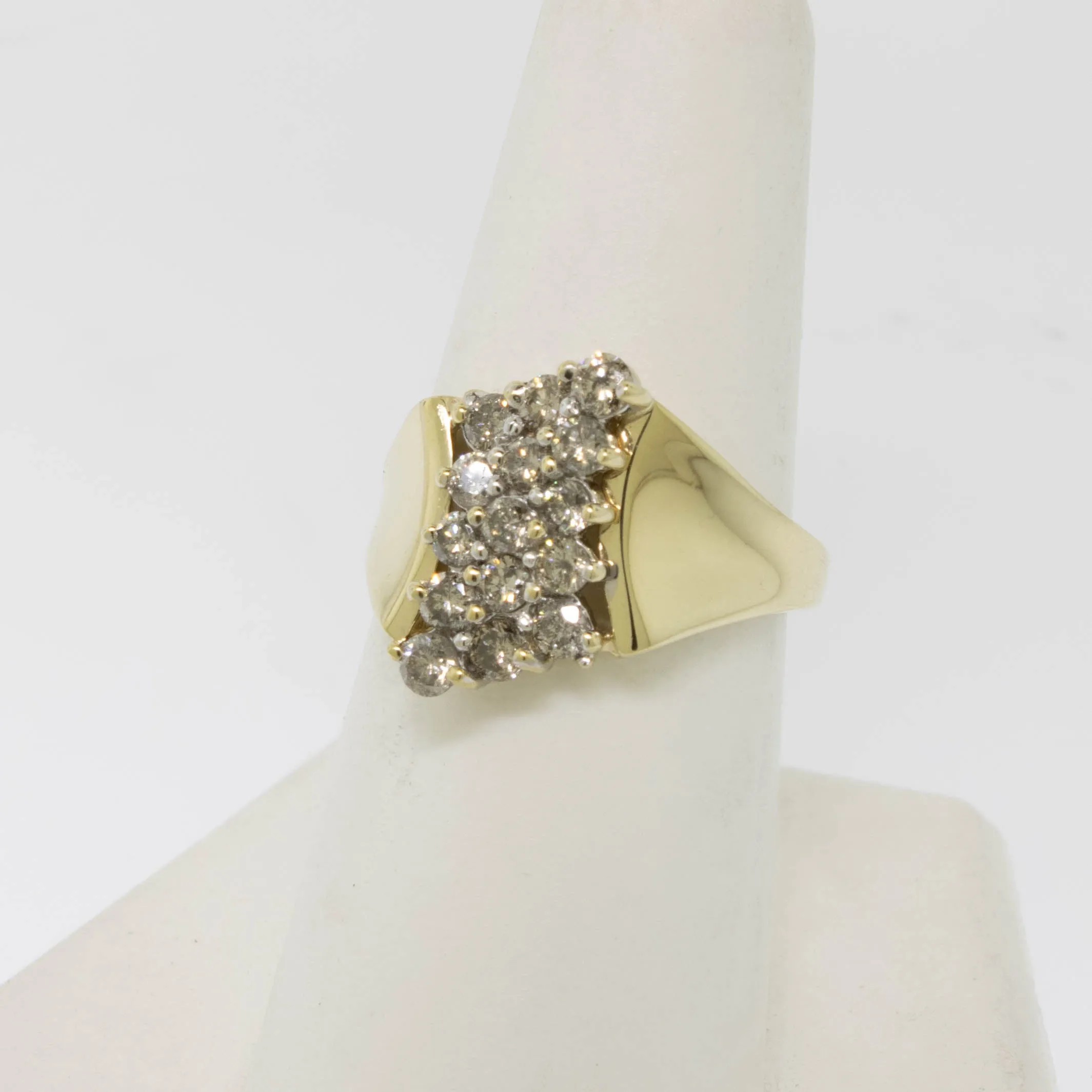 10K Yellow Gold Diamond 3 Row Cluster Ring .80CTTW Size 7-3/8 Preowned Jewelry