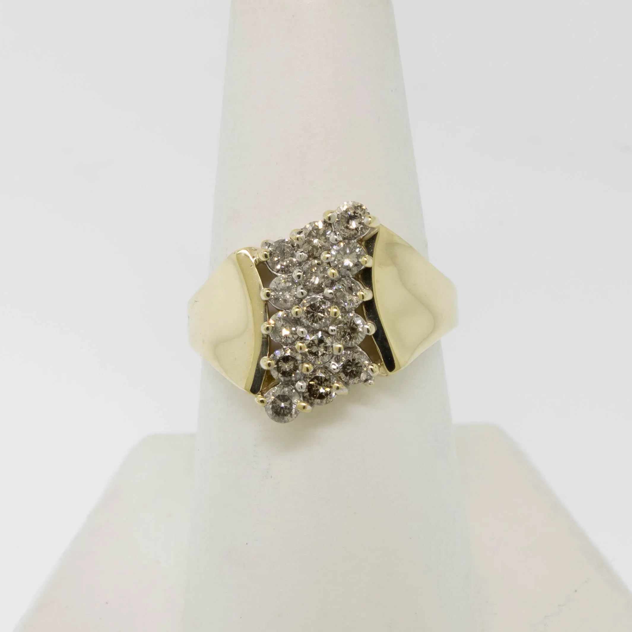 10K Yellow Gold Diamond 3 Row Cluster Ring .80CTTW Size 7-3/8 Preowned Jewelry