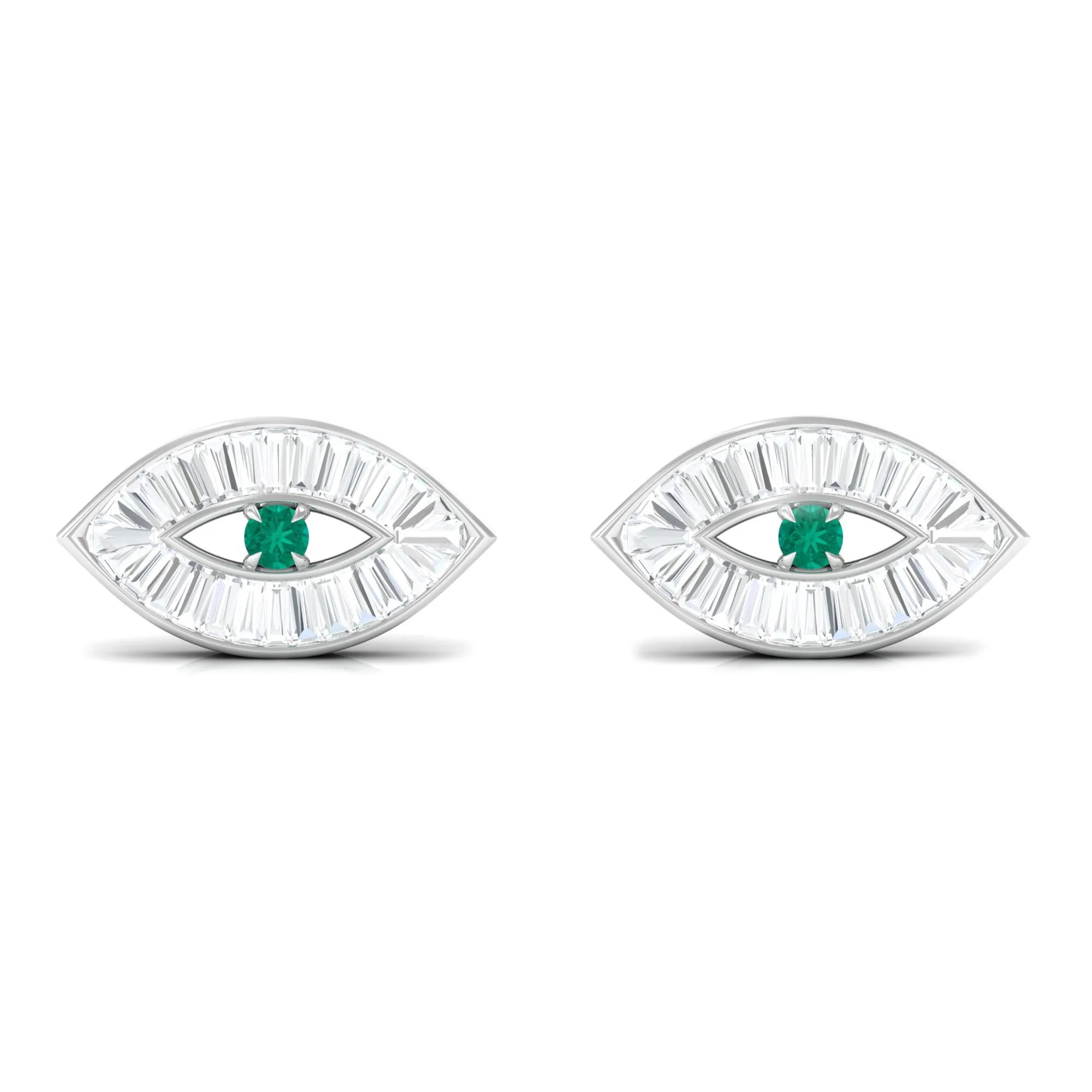 1/2 CT Emerald and Diamond Evil Eye Stud Earrings