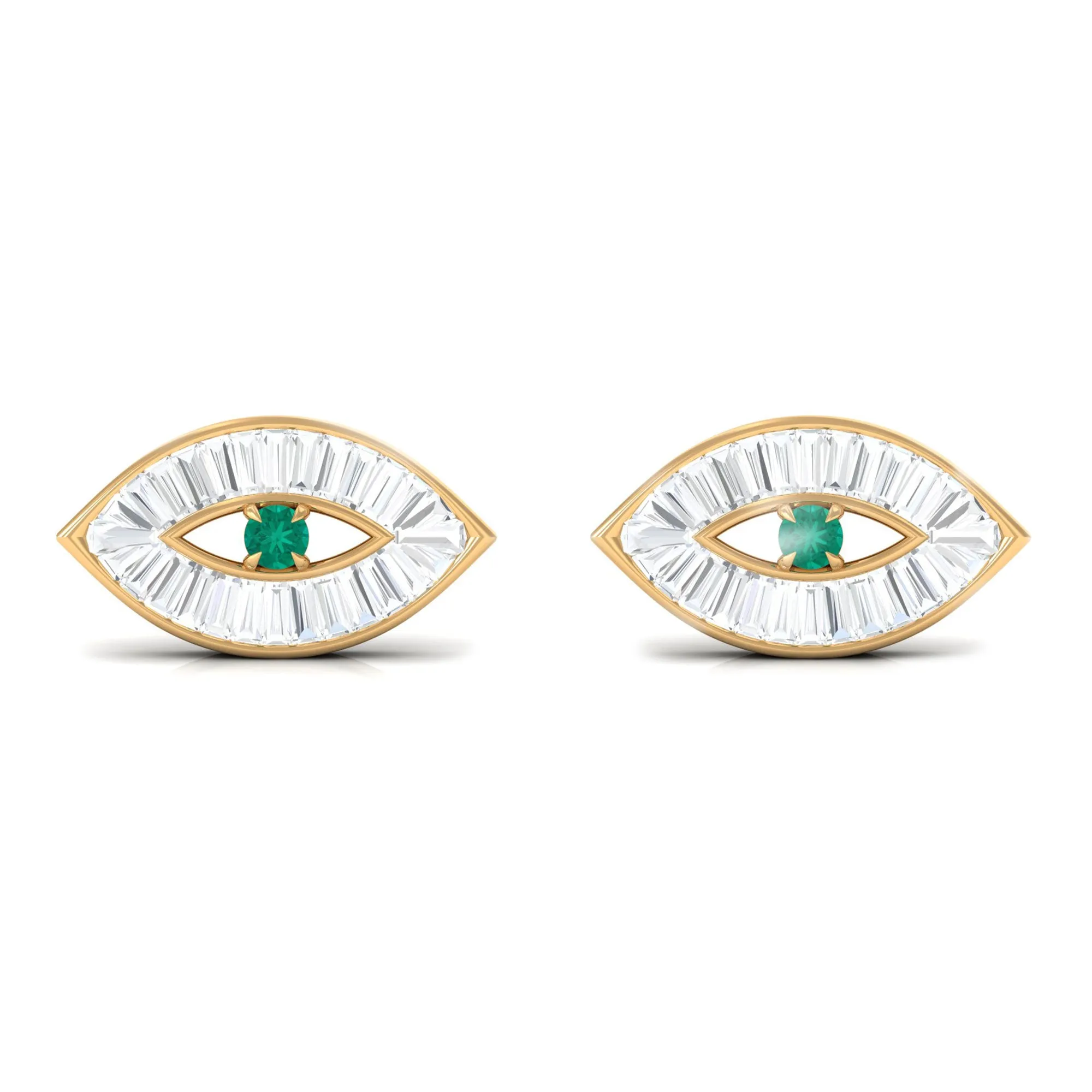 1/2 CT Emerald and Diamond Evil Eye Stud Earrings