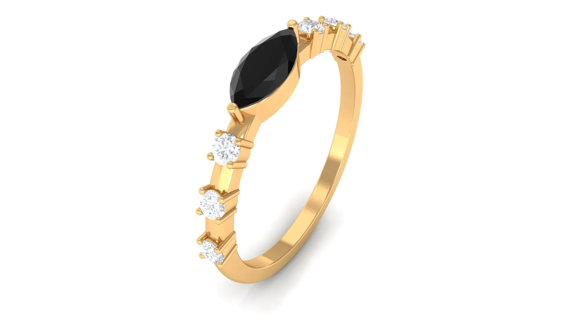 1/2 CT Marquise Cut Black Spinel East West Ring with Diamond