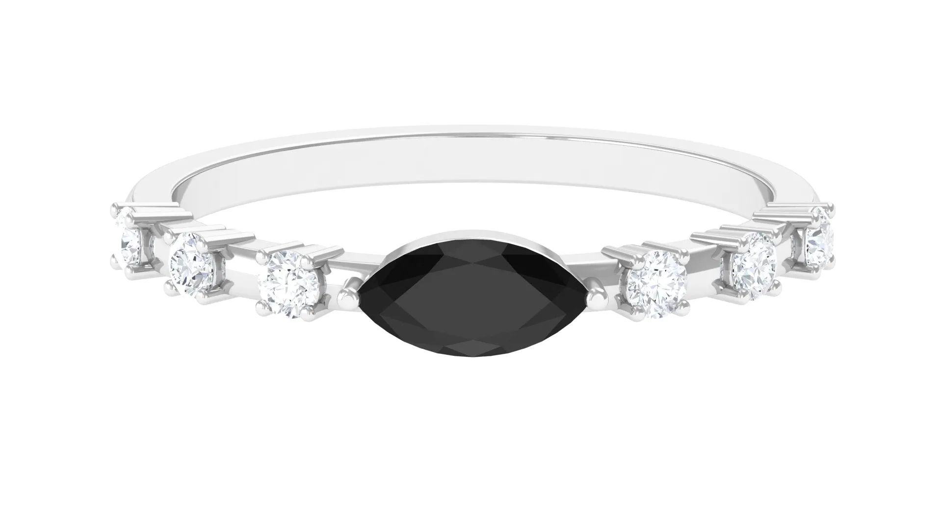 1/2 CT Marquise Cut Black Spinel East West Ring with Diamond