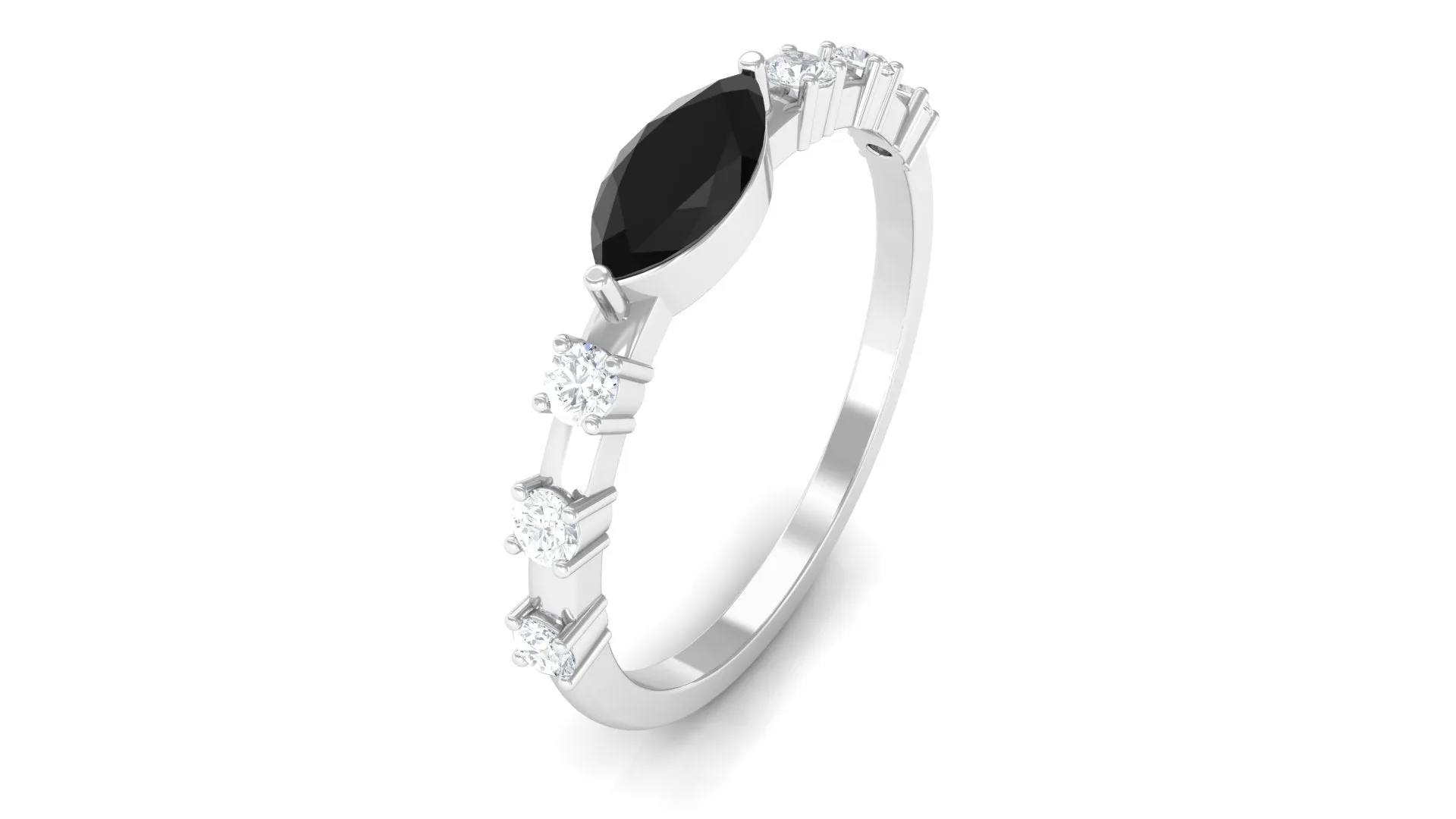 1/2 CT Marquise Cut Black Spinel East West Ring with Diamond