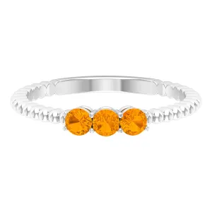 1/2 CT Orange Sapphire and Gold Beaded Three Stone Promise Ring