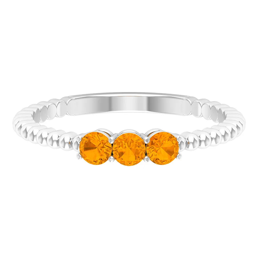 1/2 CT Orange Sapphire and Gold Beaded Three Stone Promise Ring