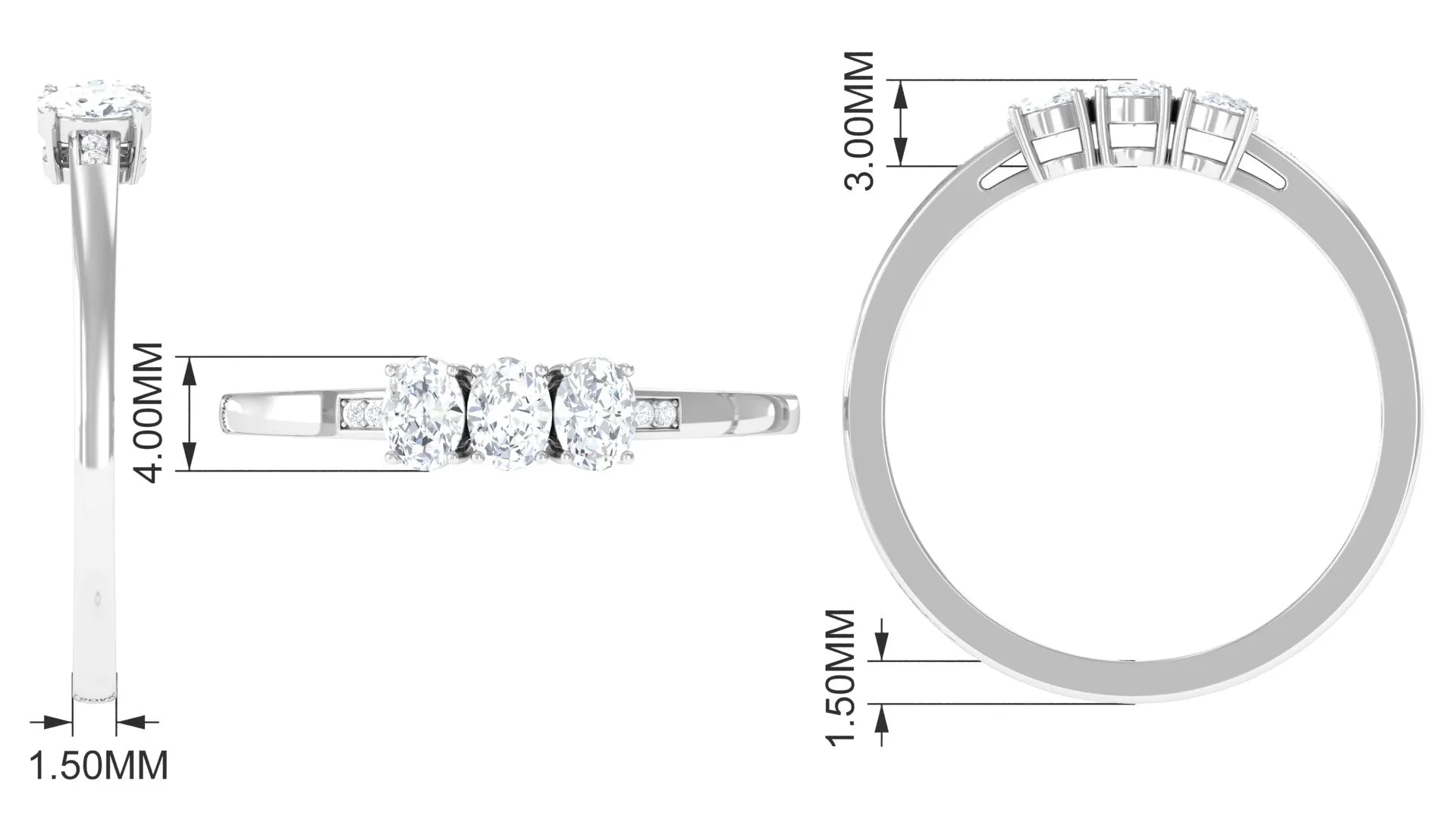 1/2 CT Oval Cut Diamond Three Stone Ring