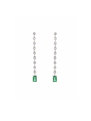 1.38ct Diamond Emerald 18K Gold Dangle Drop Earrings