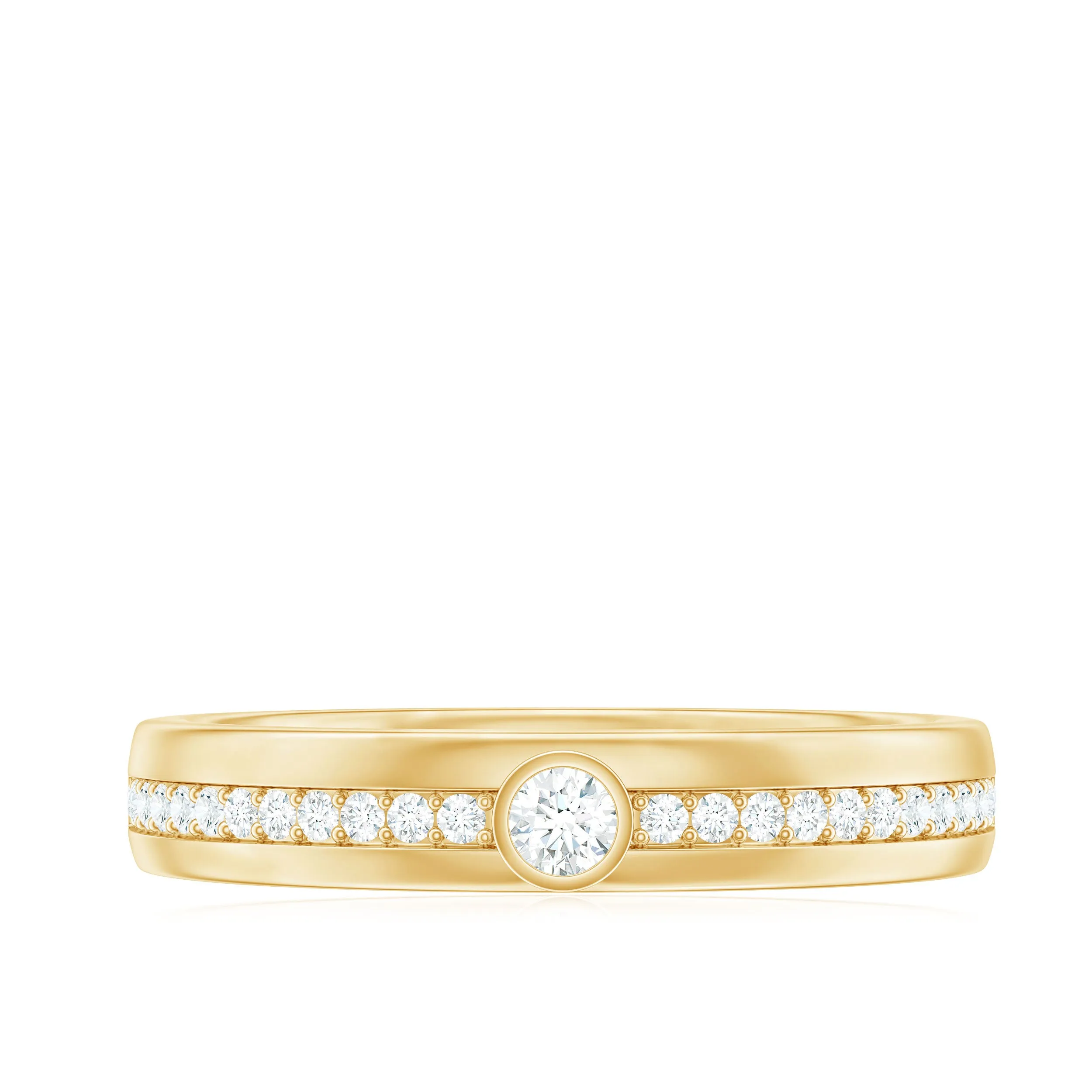 1/4 CT Bezel Set Moissanite and Gold Unisex Band Ring