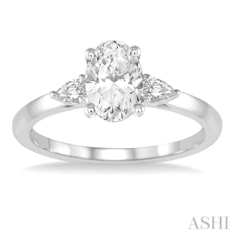 1/4 ctw Oval Shape Diamond Semi-Mount Engagement Ring in 14K White Gold