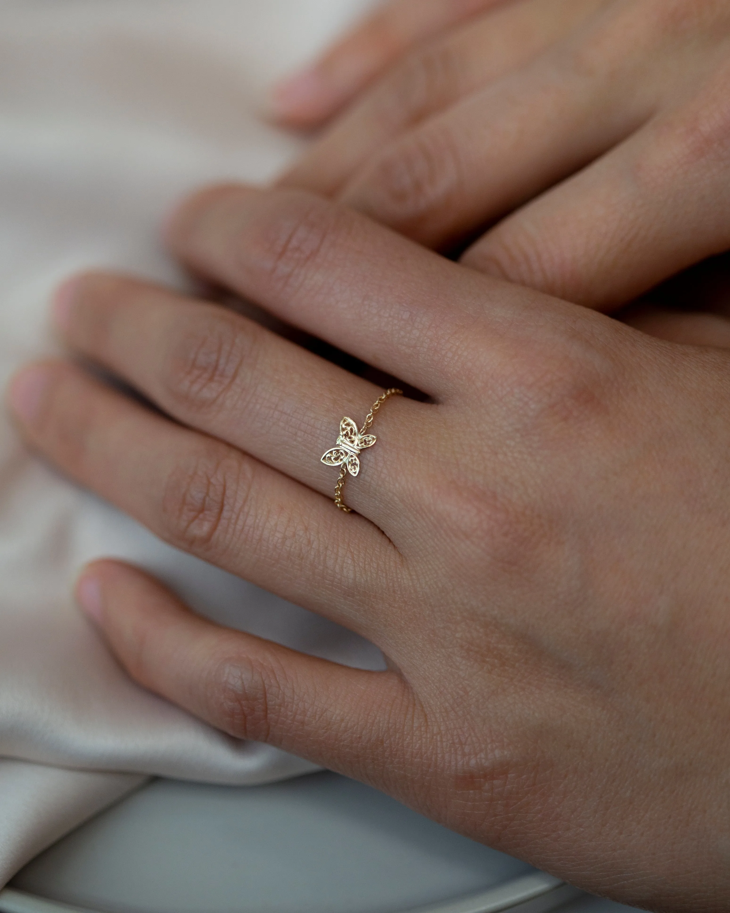 14k Dainty Gold Butterfly Chain ring