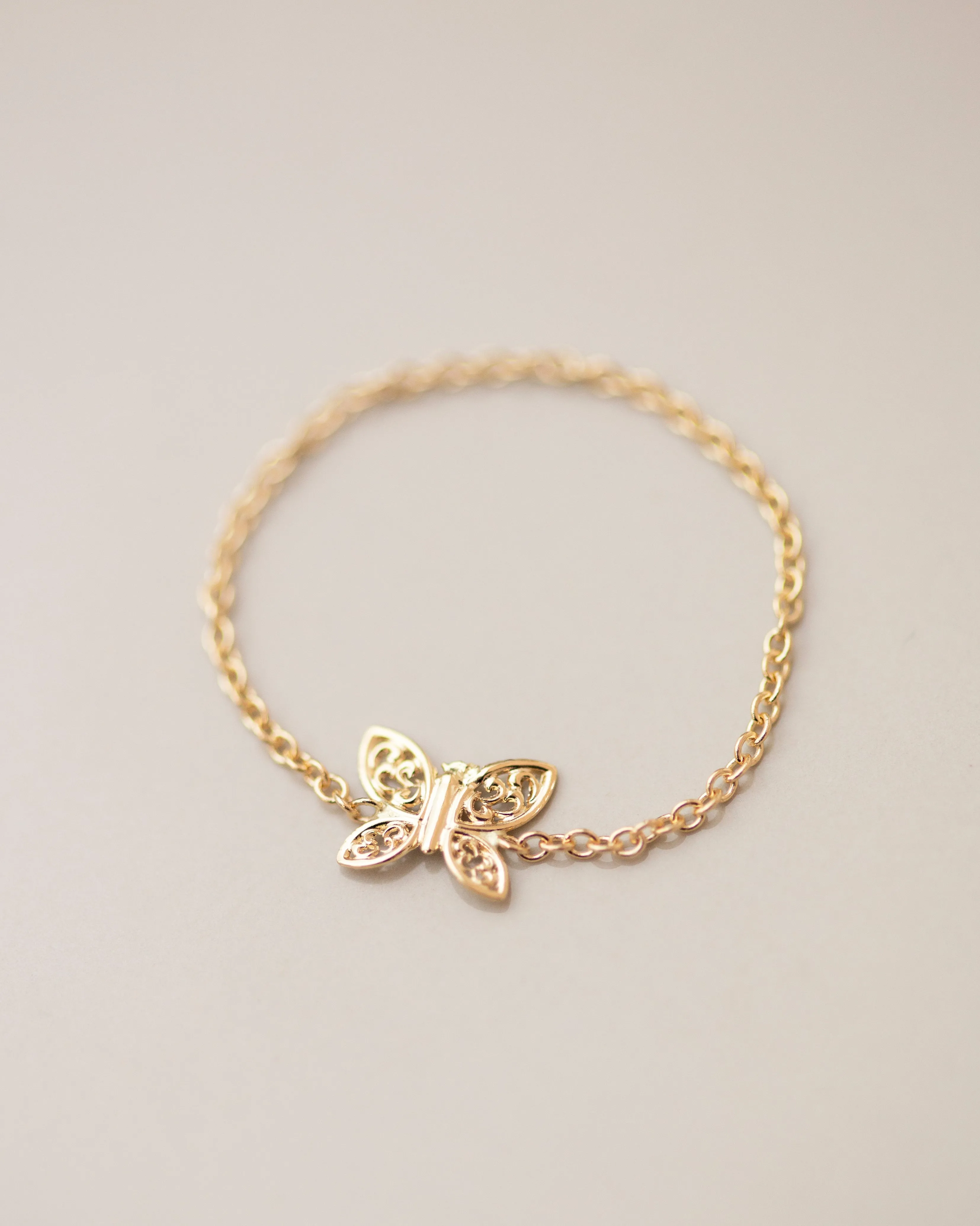 14k Dainty Gold Butterfly Chain ring