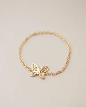 14k Dainty Gold Butterfly Chain ring