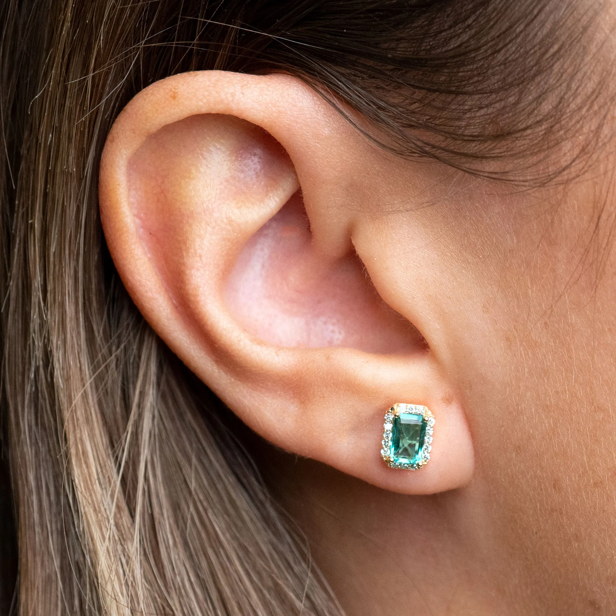 14k Emerald Halo Studs .16 CTW