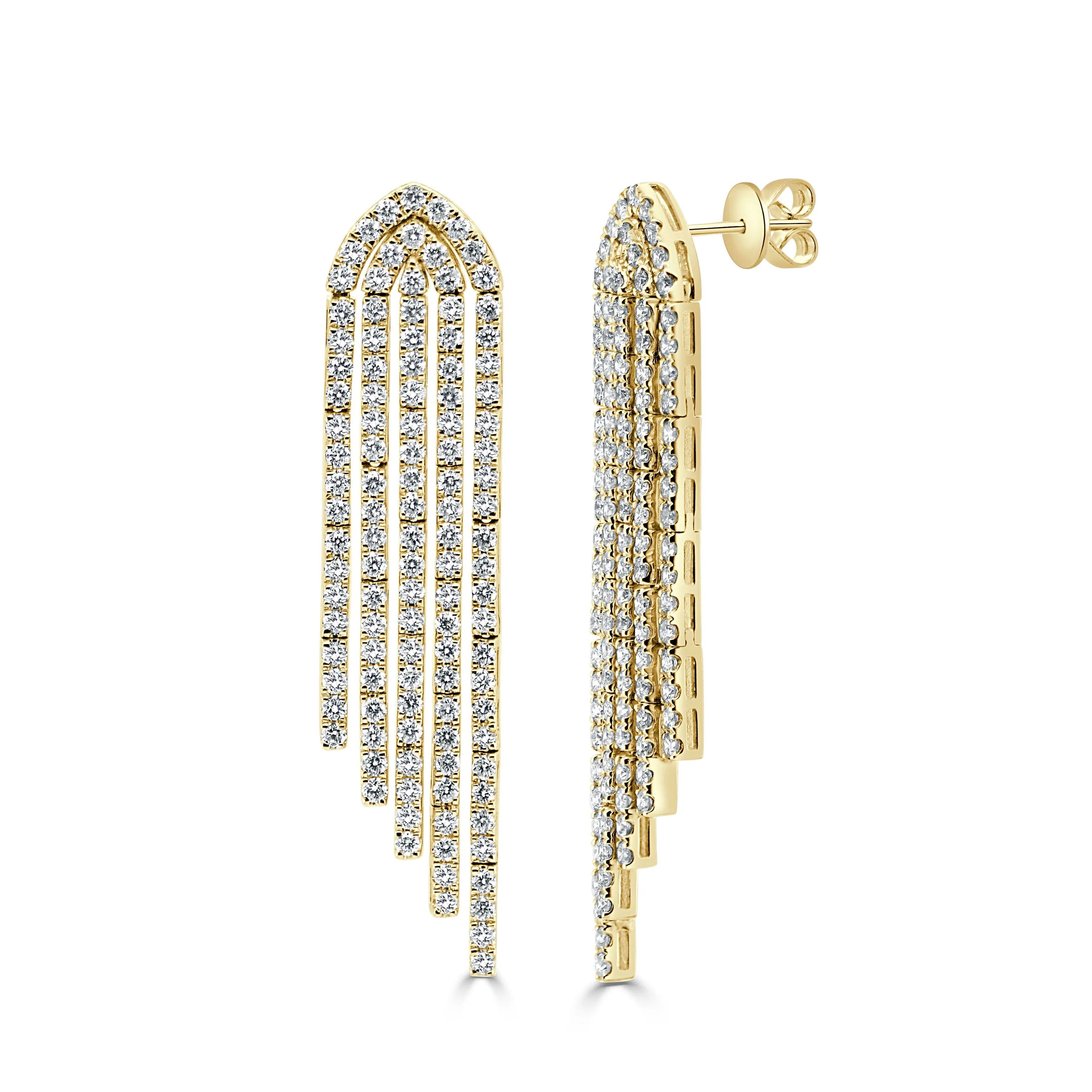 14K Gold & Diamond Dangle Waterfall Earrings - 3.78ct