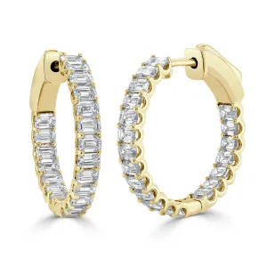 14K Gold & Emerald-Cut Diamond Hoop Earrings - 4.31ct