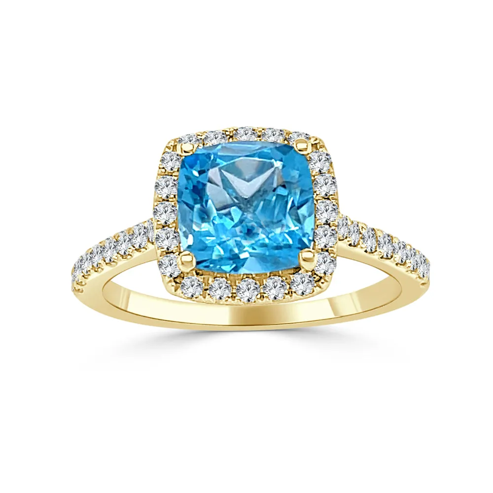 14k Gold Blue Topaz and Diamond Ring