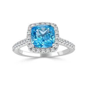 14k Gold Blue Topaz and Diamond Ring