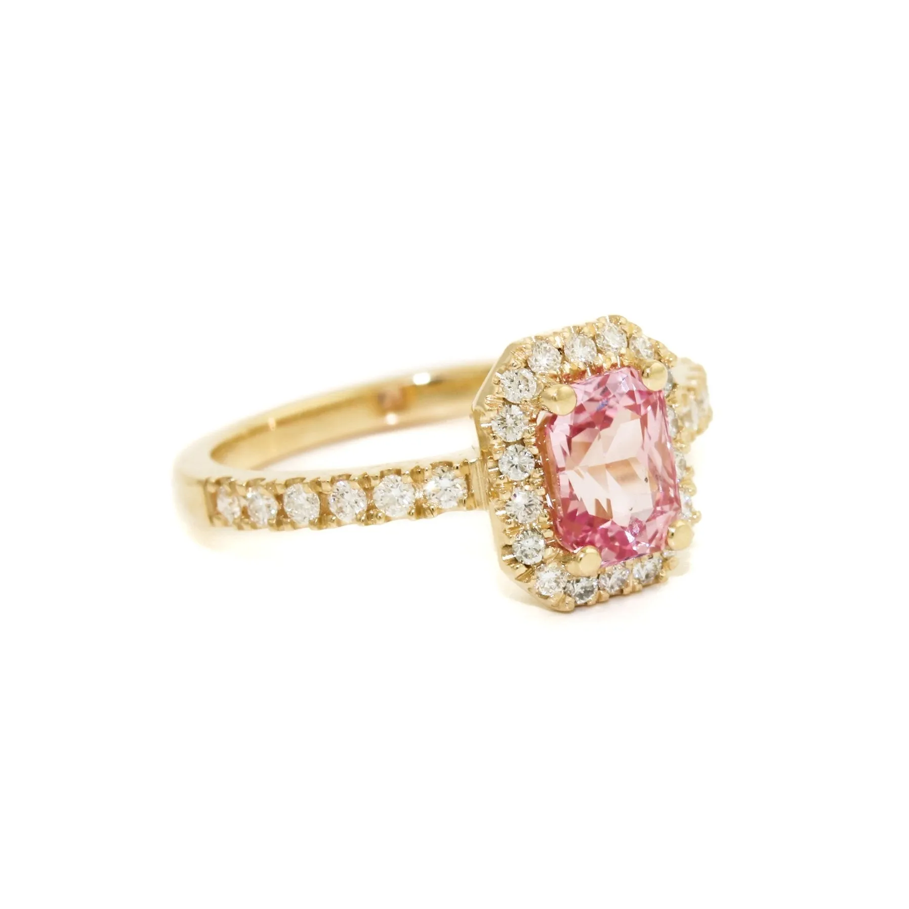 14k Gold Pink Sapphire   Pavé Diamond Engagement Ring