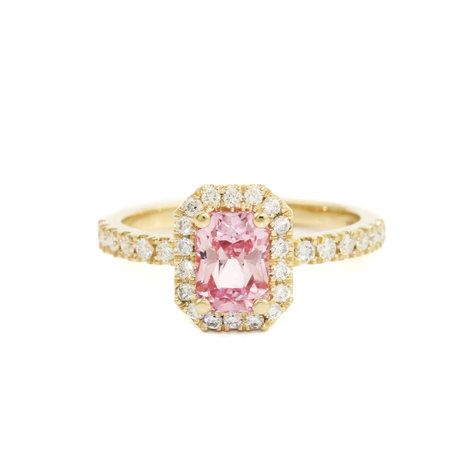 14k Gold Pink Sapphire   Pavé Diamond Engagement Ring