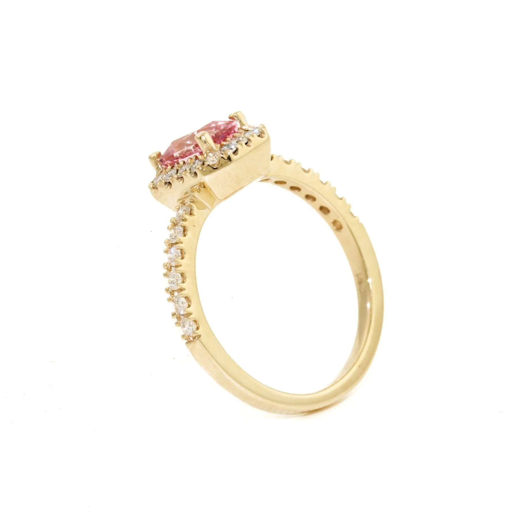 14k Gold Pink Sapphire   Pavé Diamond Engagement Ring