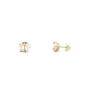 14K Gold Toi et Moi Emerald and Pear Natural Diamond Earring