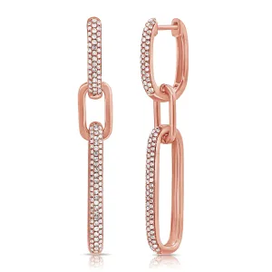 14K Rose Gold Diamond Pave Large Paper Link Earrings