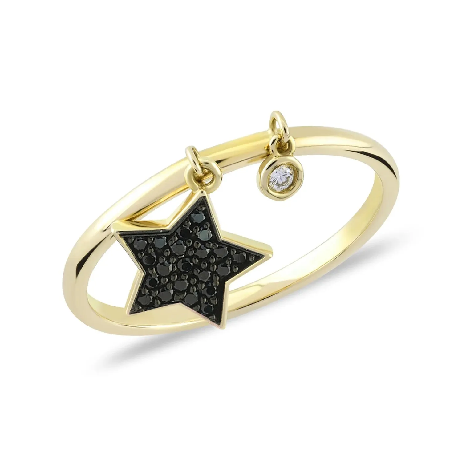 14K Solid Gold Swinging Stone Star Ring – Playful Design with Sparkling Zirconia