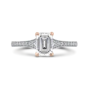 14K Two Tone Gold Emerald Cut Diamond Engagement Ring (Semi Mount)