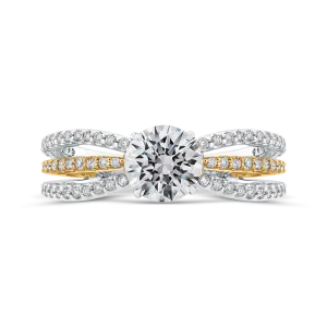 14K Two Tone Gold Round Diamond Engagement Ring with Split Shank (Semi Mount)