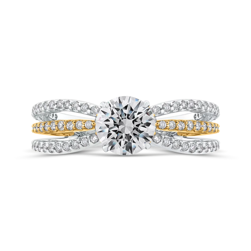 14K Two Tone Gold Round Diamond Engagement Ring with Split Shank (Semi Mount)