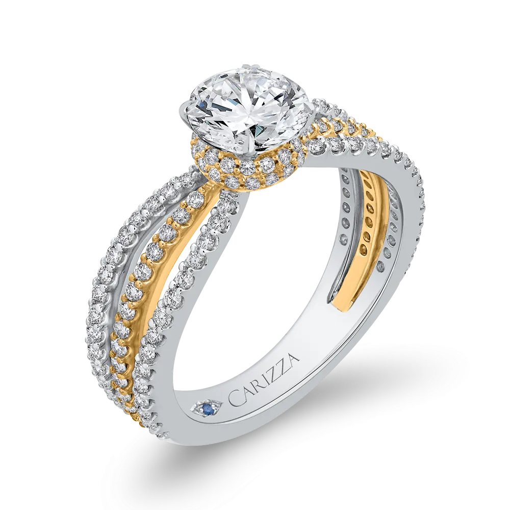 14K Two Tone Gold Round Diamond Engagement Ring with Split Shank (Semi Mount)