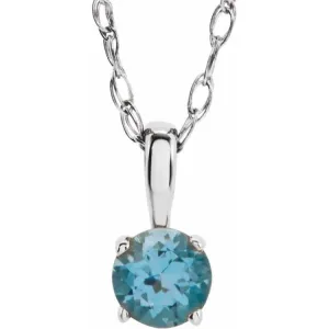 14K White 3 mm Natural Swiss Blue Topaz Youth Solitaire 14" Necklace