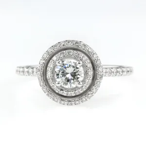 14K White Gold GIA 0.32ct Round Diamond VS2/F with Double Halo Engagement Ring