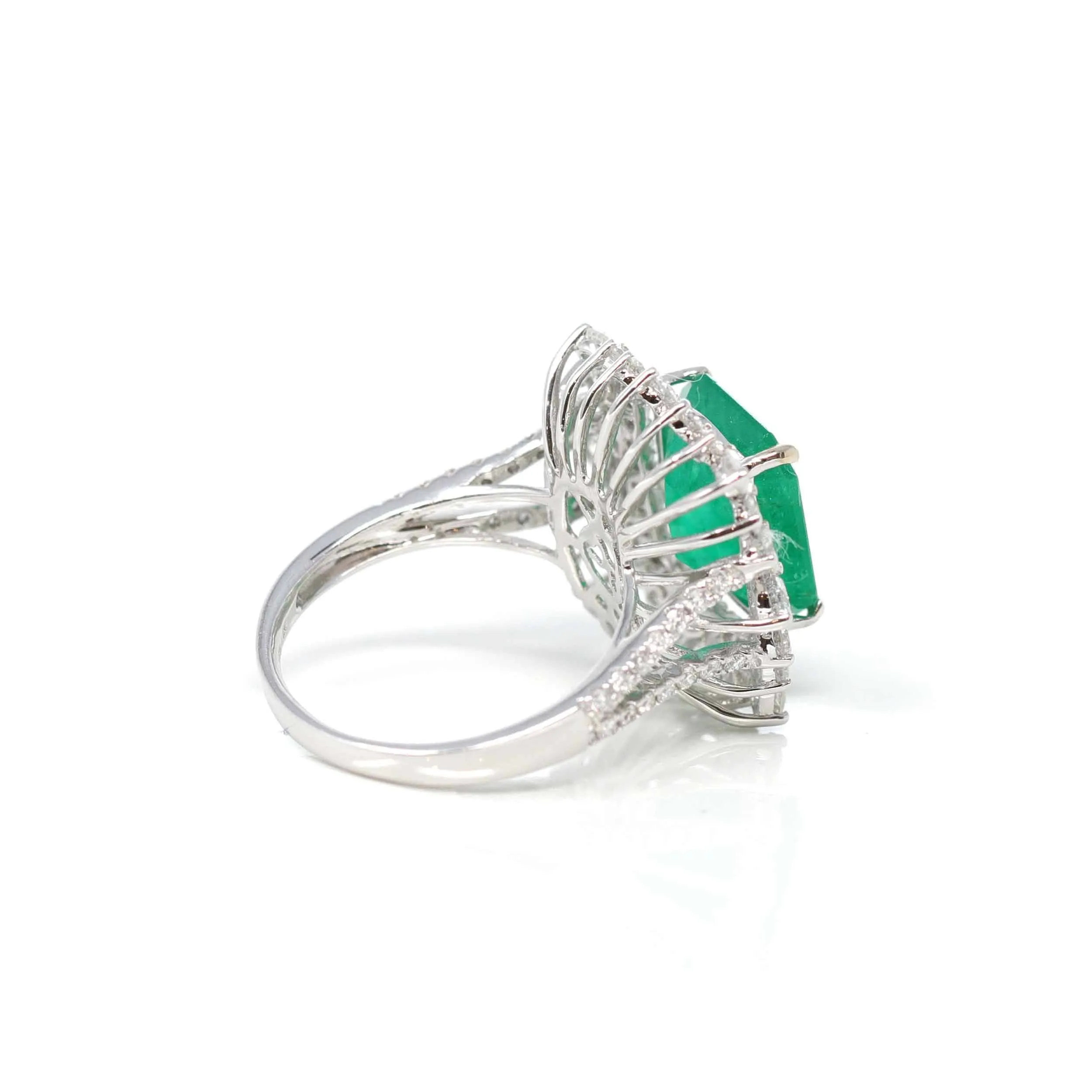 14k White Gold Natural Emerald Ring with Diamonds