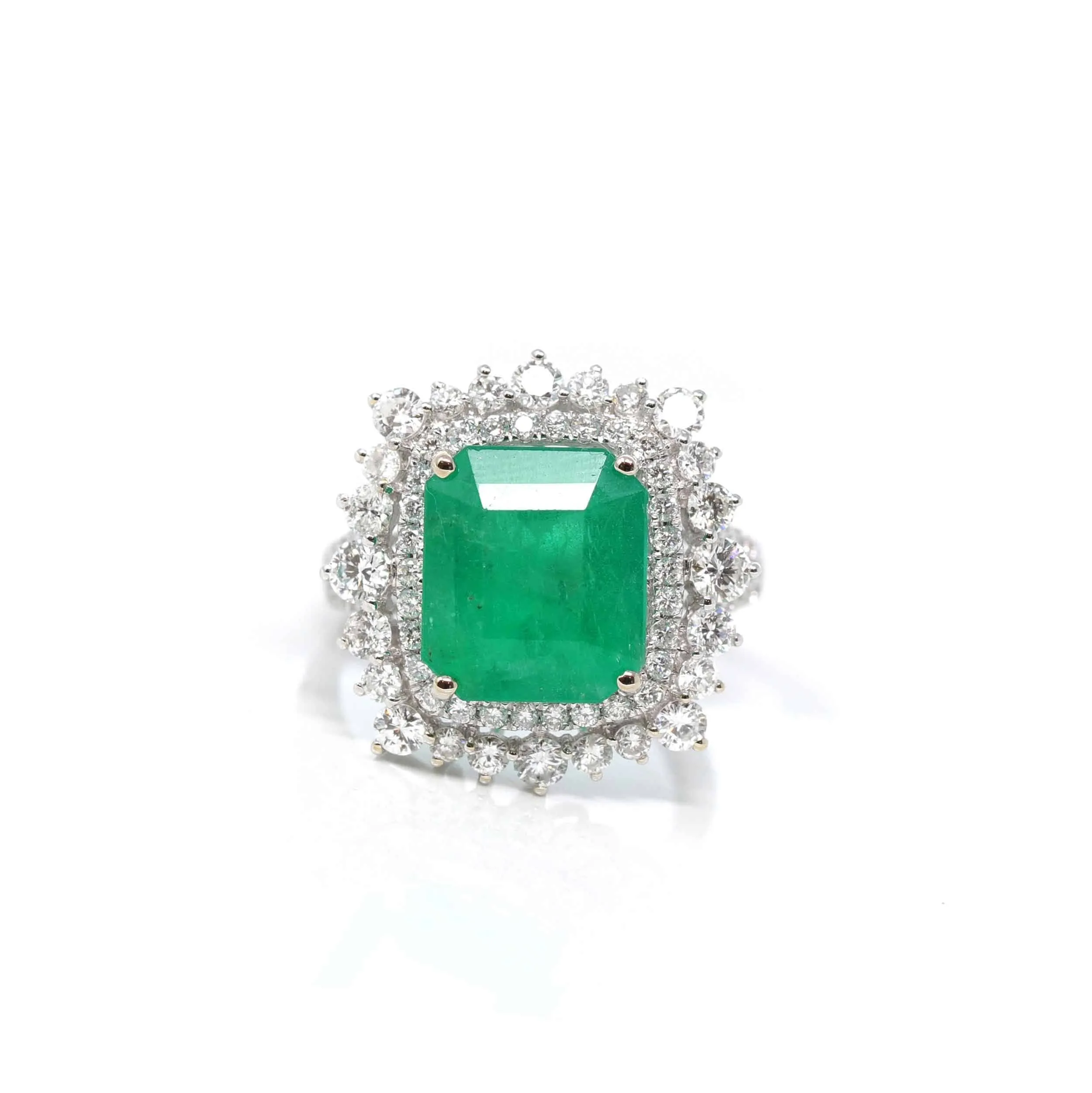 14k White Gold Natural Emerald Ring with Diamonds