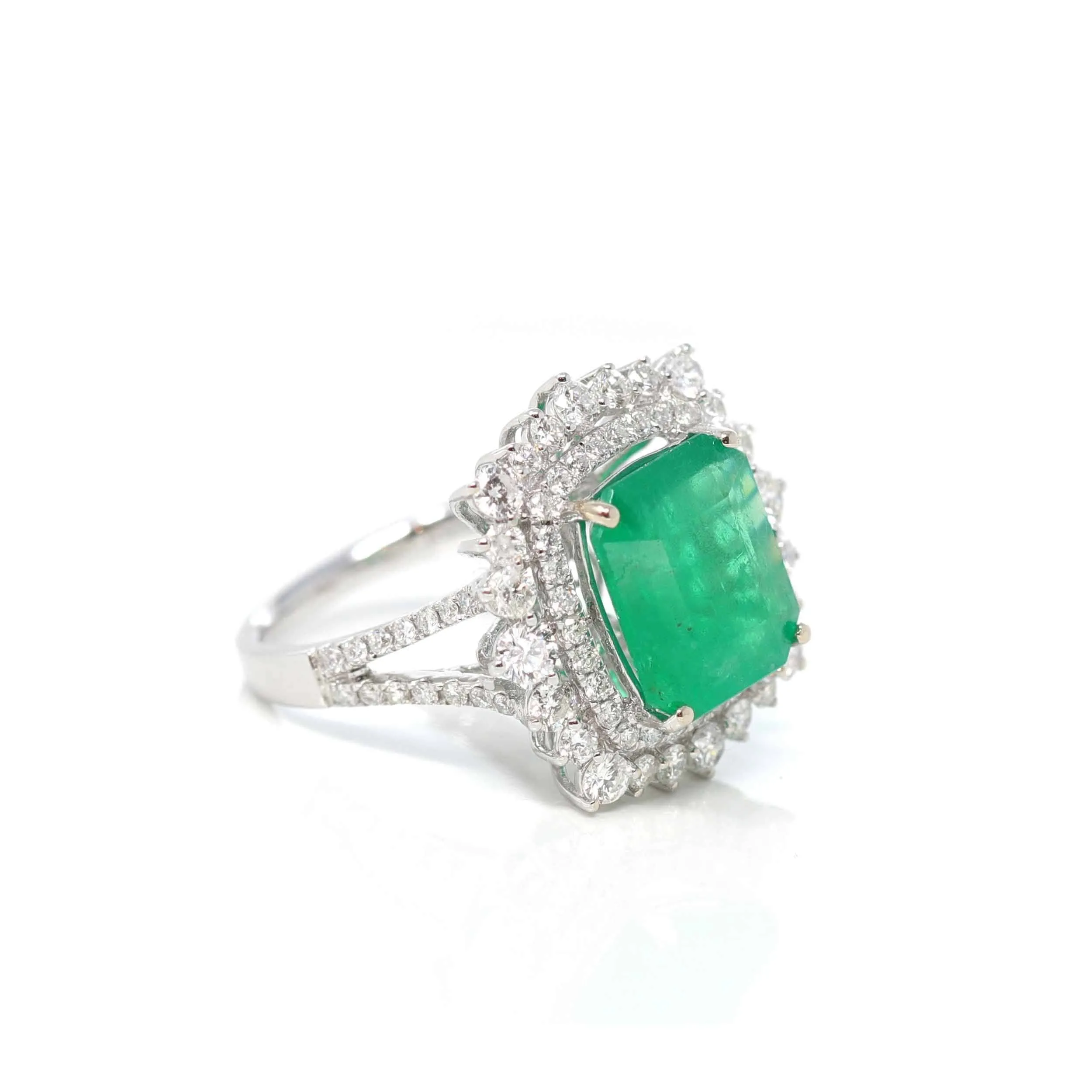 14k White Gold Natural Emerald Ring with Diamonds