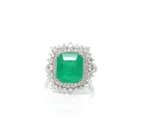 14k White Gold Natural Emerald Ring with Diamonds