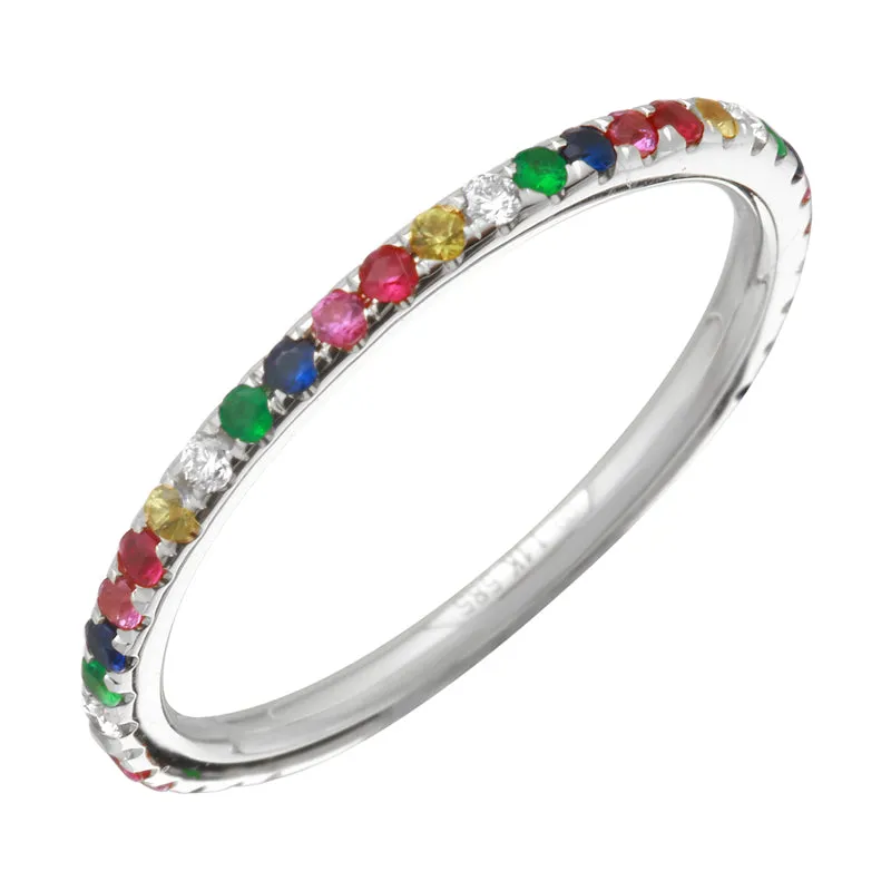 14K White Gold Rainbow Multi-Sapphire Ring