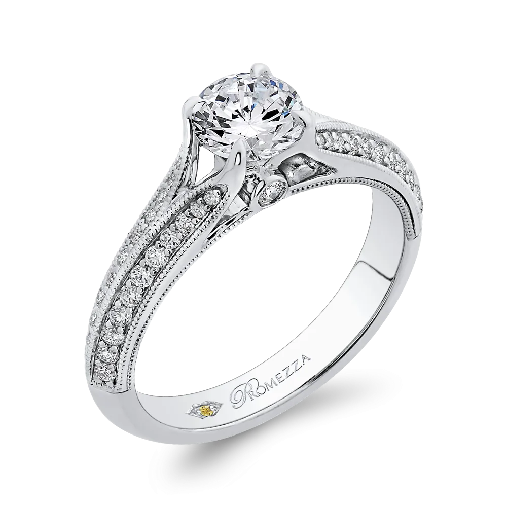 14K White Gold Round Diamond Engagement Ring with Split Shank