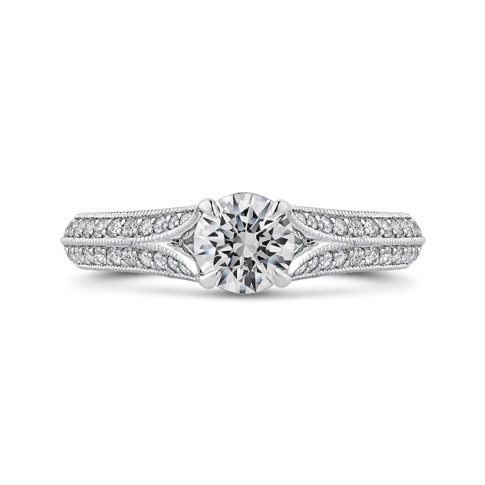 14K White Gold Round Diamond Engagement Ring with Split Shank