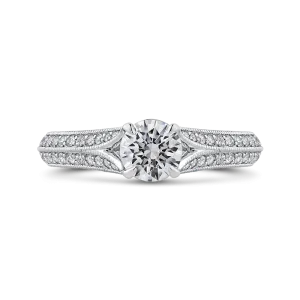 14K White Gold Round Diamond Engagement Ring with Split Shank