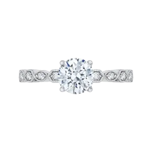 14K White Gold Round Diamond Floral Engagement Ring (Semi Mount)