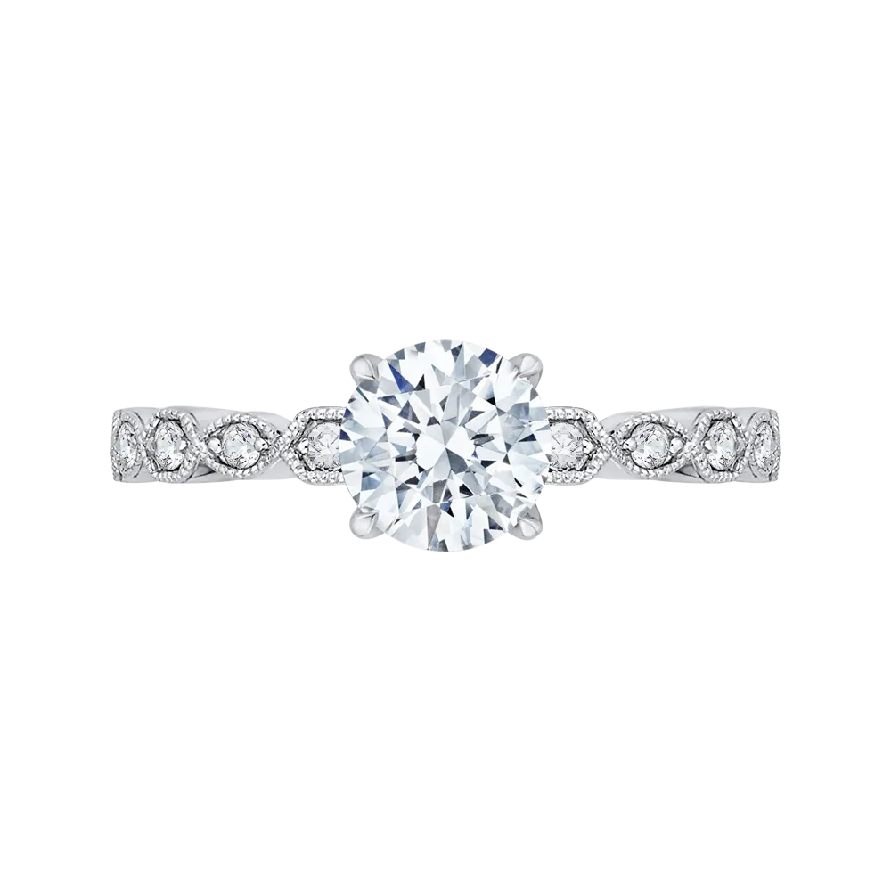 14K White Gold Round Diamond Floral Engagement Ring (Semi Mount)