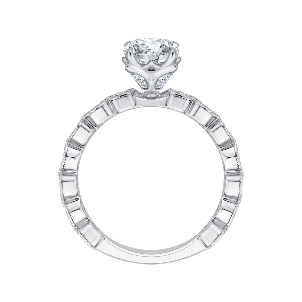 14K White Gold Round Diamond Floral Engagement Ring (Semi Mount)