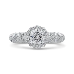 14K White Gold Round Diamond Floral Halo Engagement Ring