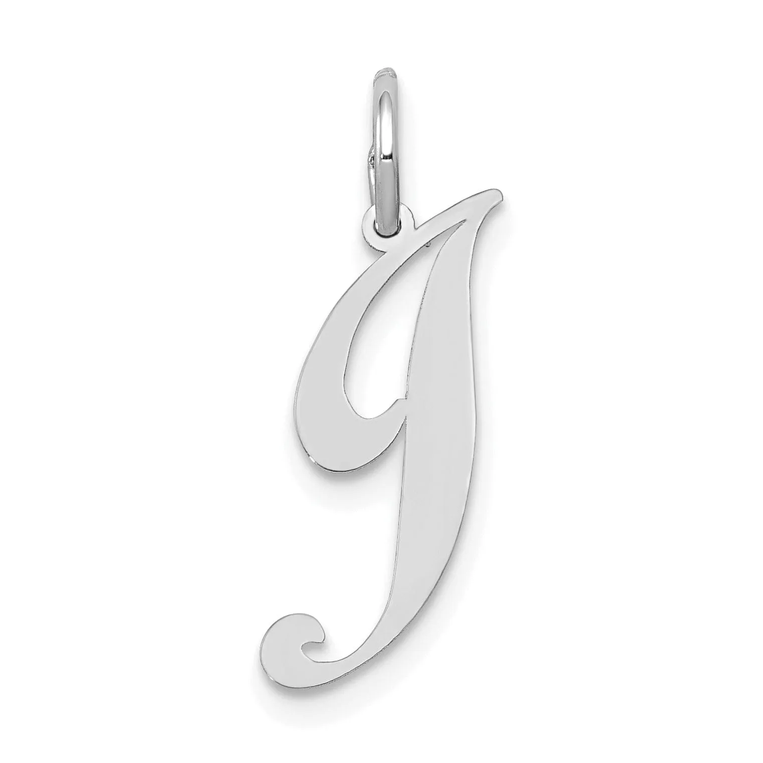 14K White Gold Small Size Fancy Script Letter J Initial Pendant